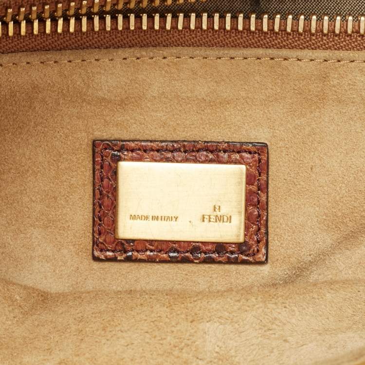 Pre Owned Fendi Brown Python Medium Peekaboo Top Handle Bag