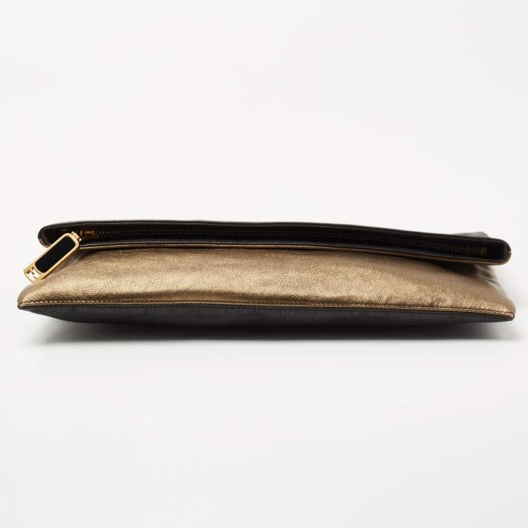 Pre Owned Fendi Black/Gold Leather Chameleon Fold-Over Clutch