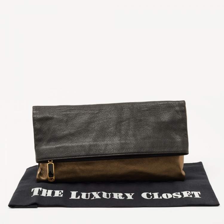 Pre Owned Fendi Black/Gold Leather Chameleon Fold-Over Clutch