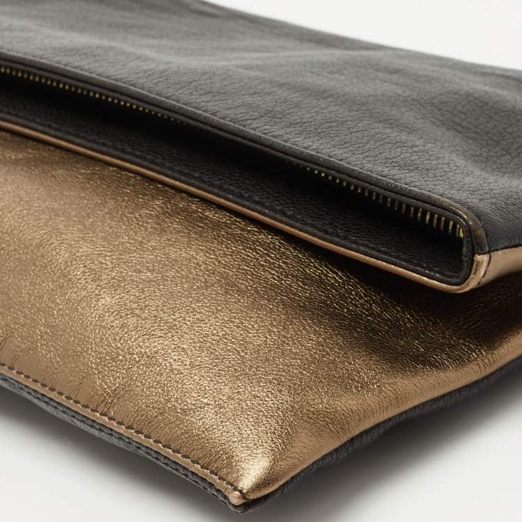 Pre Owned Fendi Black/Gold Leather Chameleon Fold-Over Clutch