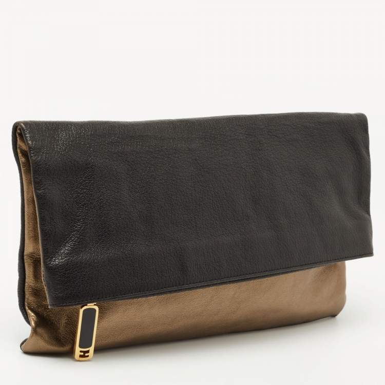 Pre Owned Fendi Black/Gold Leather Chameleon Fold-Over Clutch