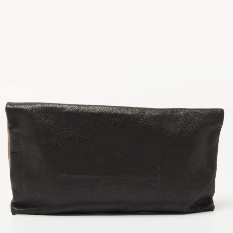 Pre Owned Fendi Black/Gold Leather Chameleon Fold-Over Clutch