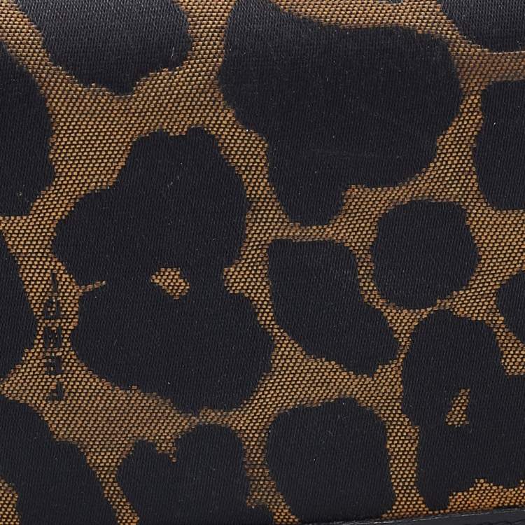 Pre Owned Fendi Brown/Black Leopard Print Canvas and Leather Continental Wallet