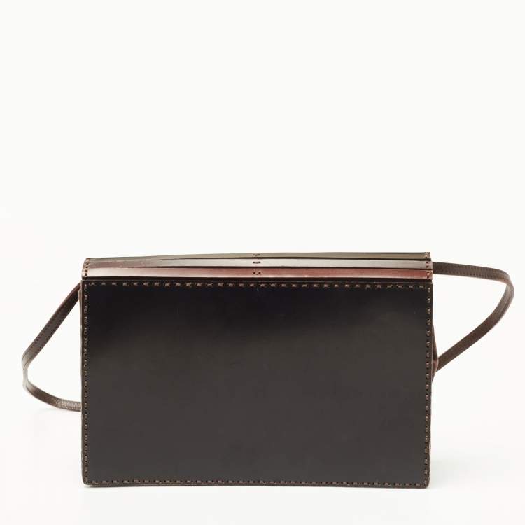 Pre Owned Fendi Brown/Black Leather Turnlock Flap Shoulder Bag