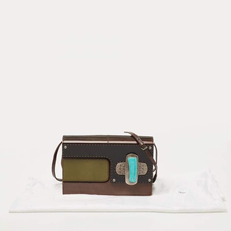 Pre Owned Fendi Brown/Black Leather Turnlock Flap Shoulder Bag