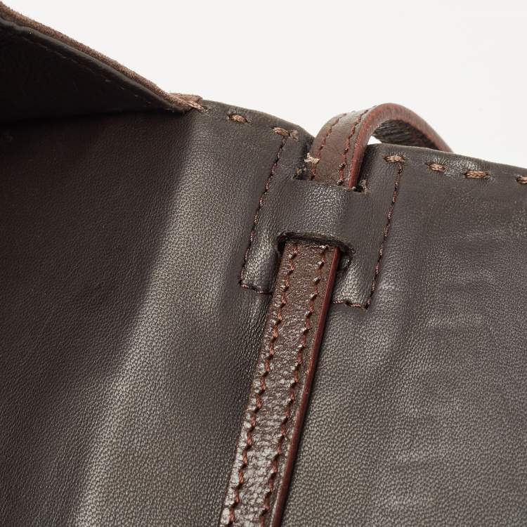 Pre Owned Fendi Brown/Black Leather Turnlock Flap Shoulder Bag