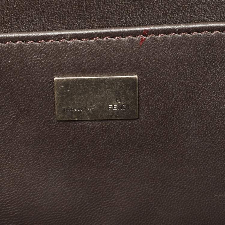 Pre Owned Fendi Brown/Black Leather Turnlock Flap Shoulder Bag