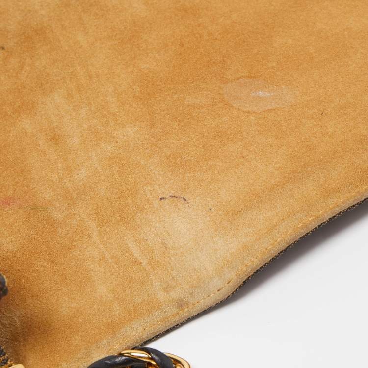 Pre Owned Fendi Tobacco Pequin Canvas Large Claudia Shoulder Bag