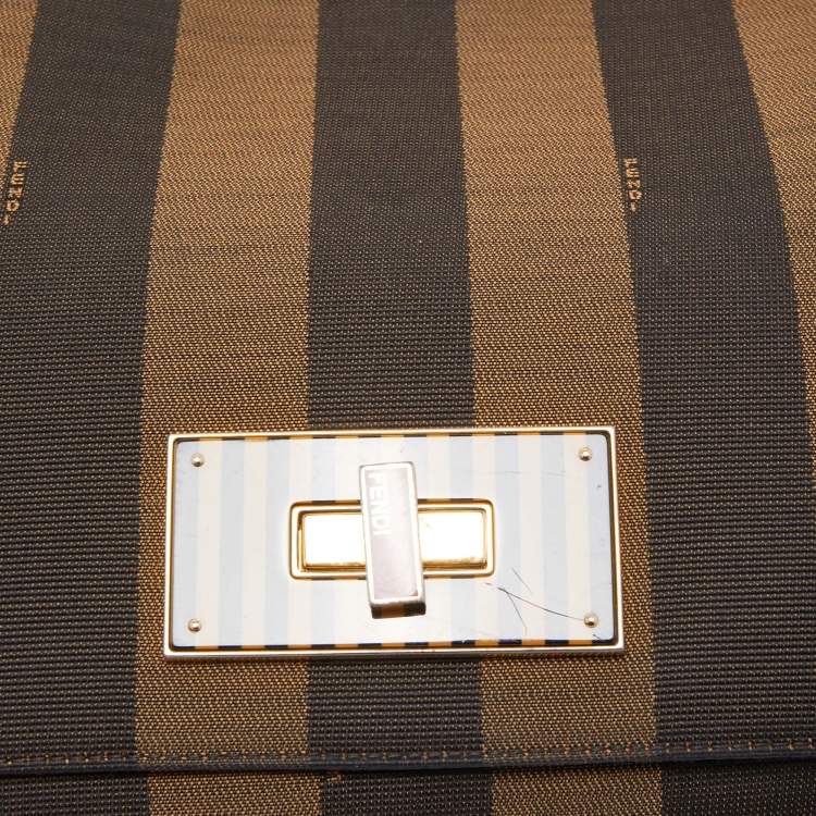 Pre Owned Fendi Tobacco Pequin Canvas Large Claudia Shoulder Bag