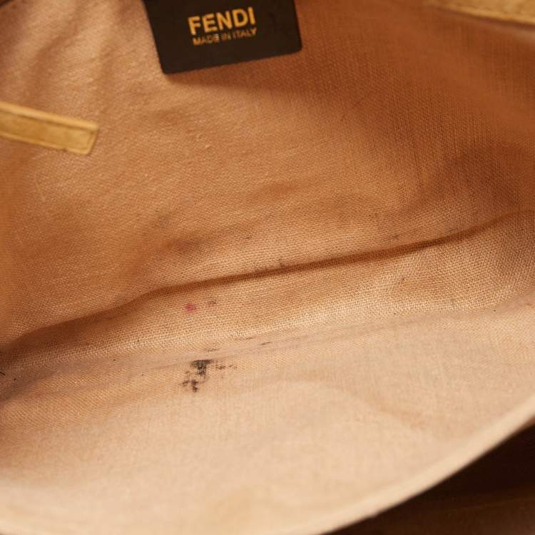 Pre Owned Fendi Tobacco Pequin Canvas Large Claudia Shoulder Bag