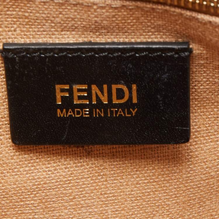 Pre Owned Fendi Tobacco Pequin Canvas Large Claudia Shoulder Bag