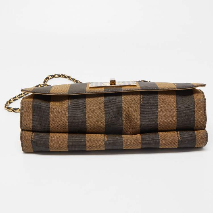 Pre Owned Fendi Tobacco Pequin Stripe Canvas Claudia Shoulder Bag