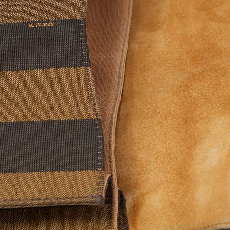 Pre Owned Fendi Tobacco Pequin Stripe Canvas Claudia Shoulder Bag
