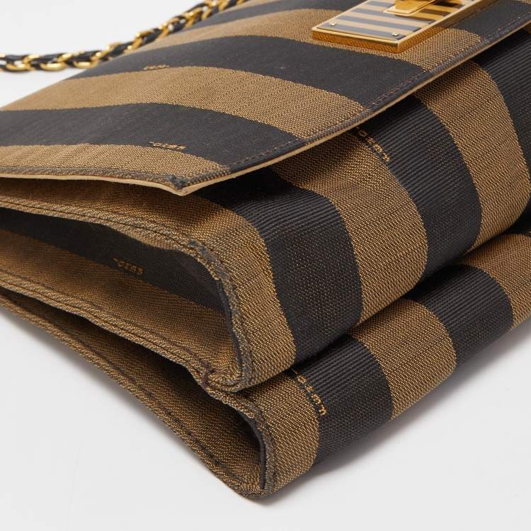Pre Owned Fendi Tobacco Pequin Stripe Canvas Claudia Shoulder Bag