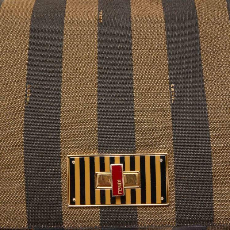 Pre Owned Fendi Tobacco Pequin Stripe Canvas Claudia Shoulder Bag