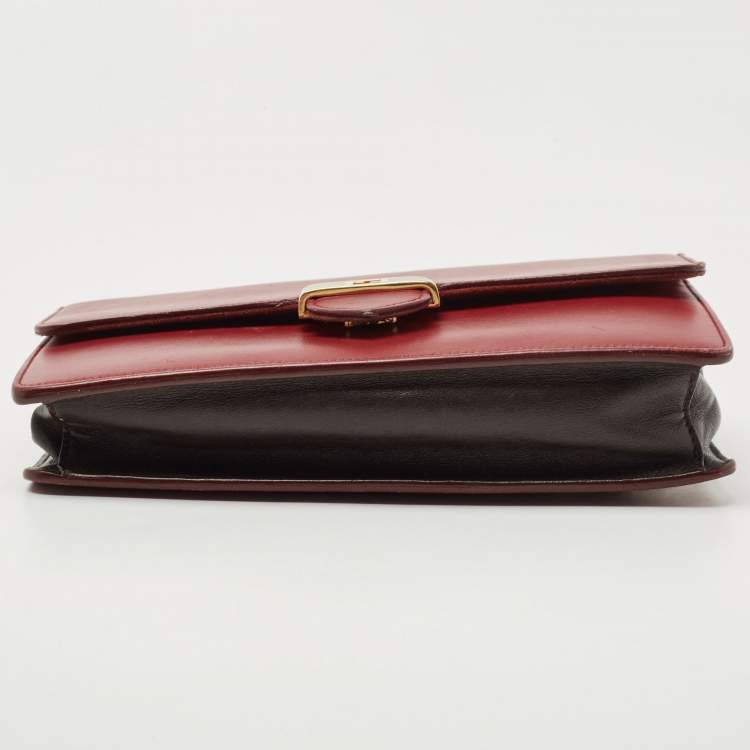 Pre Owned Fendi Red/Burgundy Leather FF Flap Wallet On Chain 