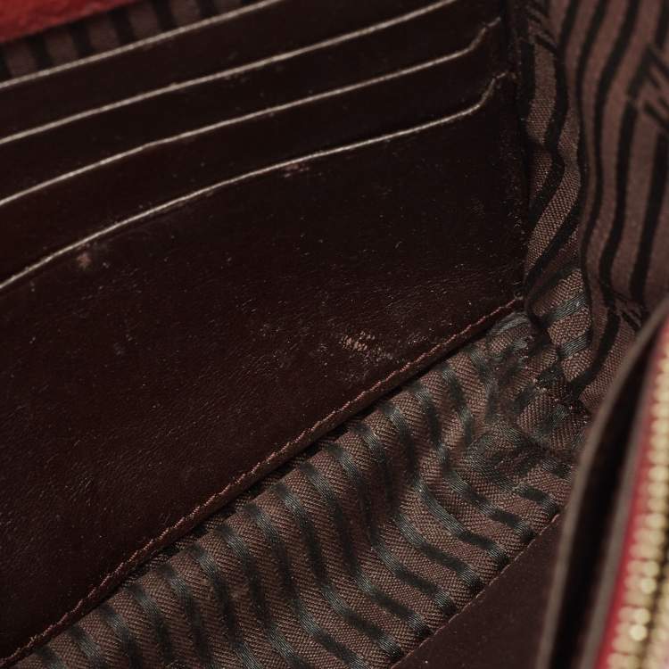 Pre Owned Fendi Red/Burgundy Leather FF Flap Wallet On Chain 
