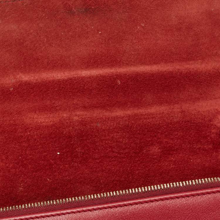 Pre Owned Fendi Red/Burgundy Leather FF Flap Wallet On Chain 
