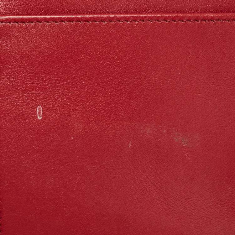 Pre Owned Fendi Red/Burgundy Leather FF Flap Wallet On Chain 