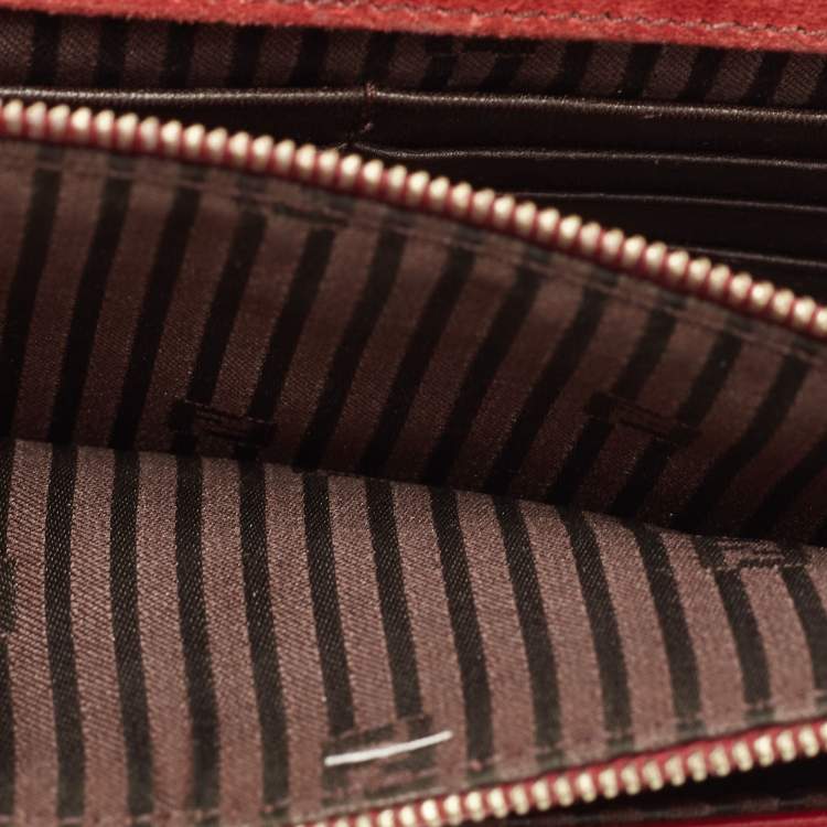 Pre Owned Fendi Red/Burgundy Leather FF Flap Wallet On Chain 