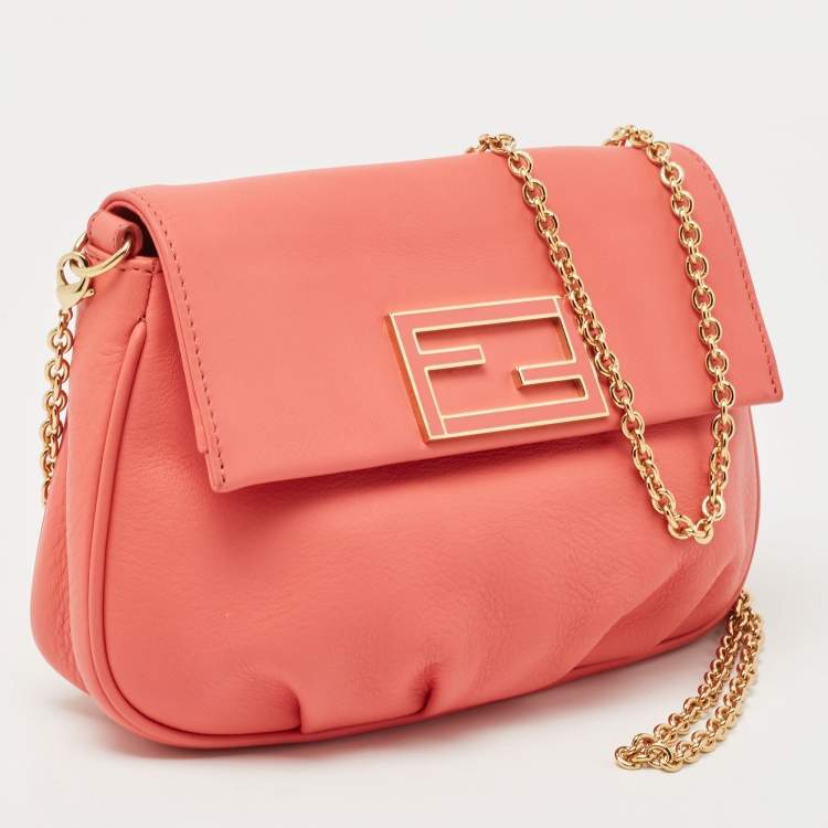 Pre Owned Fendi Coral Orange Leather Mia Shoulder Bag
