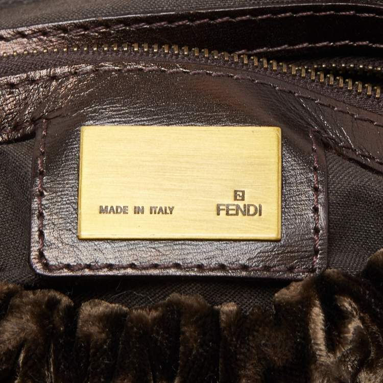 Pre Owned Fendi Brown/Green Zucca Velvet and Leather Medium Magic Shoulder Bag