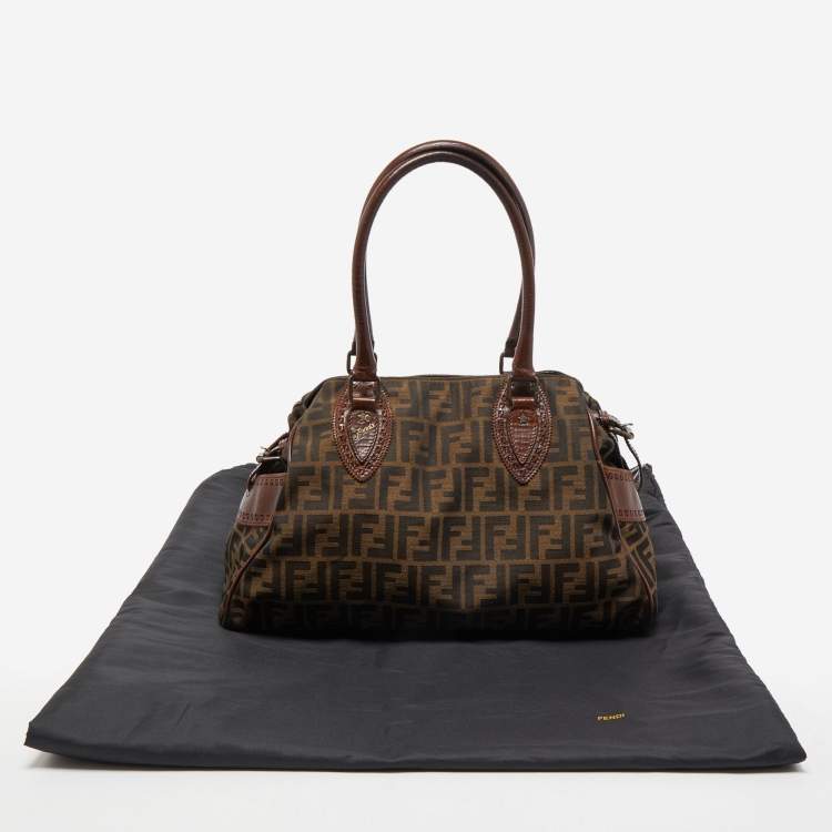 Pre Owned Fendi Tobacco Zucca Canvas and Leather Medium Chef De Jour Tote