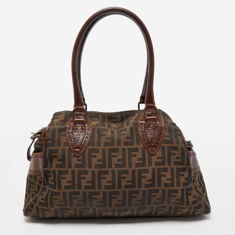 Pre Owned Fendi Tobacco Zucca Canvas and Leather Medium Chef De Jour Tote