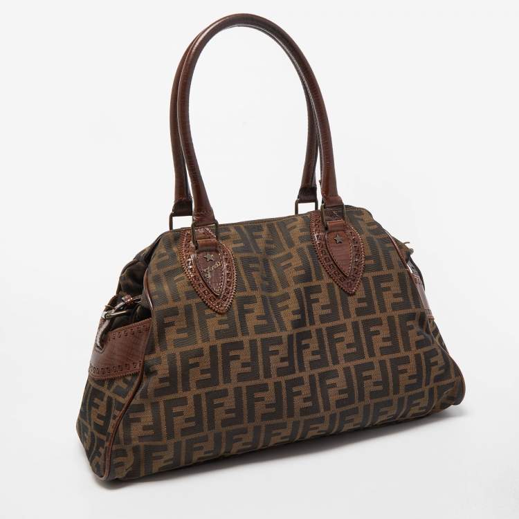 Pre Owned Fendi Tobacco Zucca Canvas and Leather Medium Chef De Jour Tote