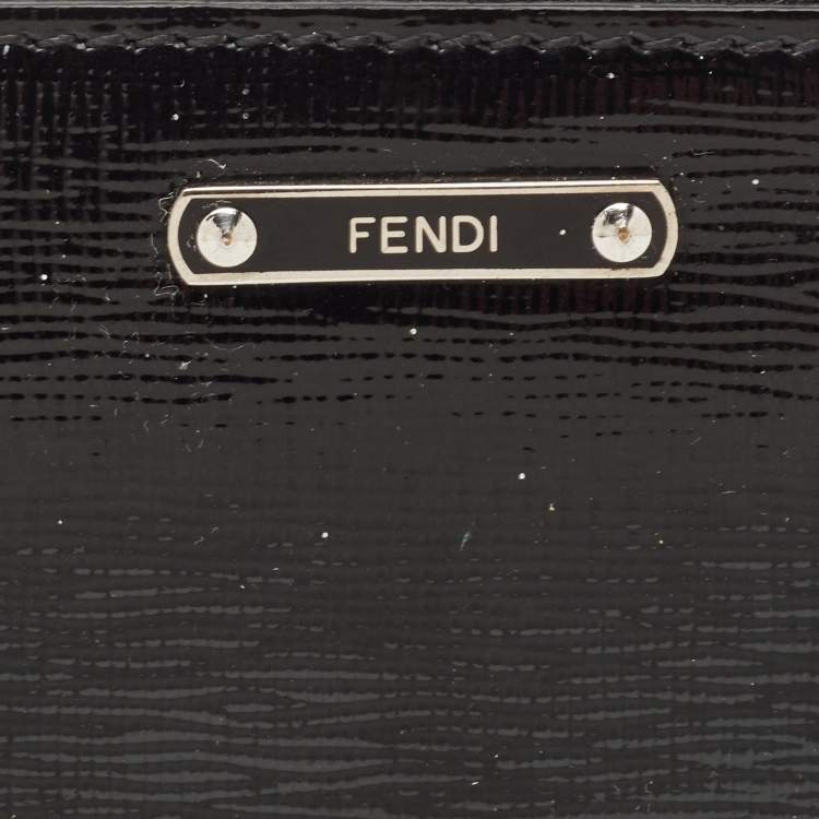 Pre Owned Fendi Black Patent Leather Zip Around Wallet
