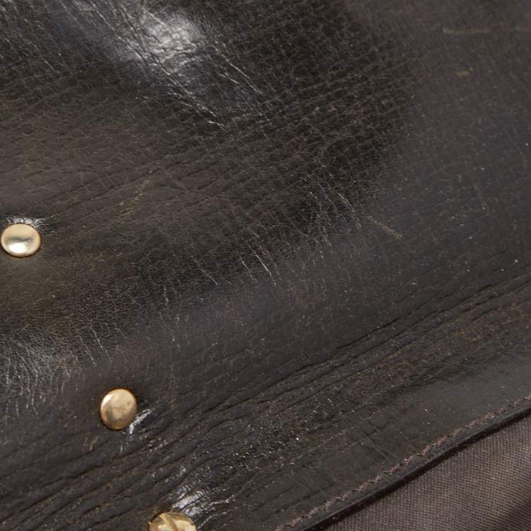 Pre Owned Fendi Brown Tortoise Embossed Leather Medium Magic Top Handle Bag