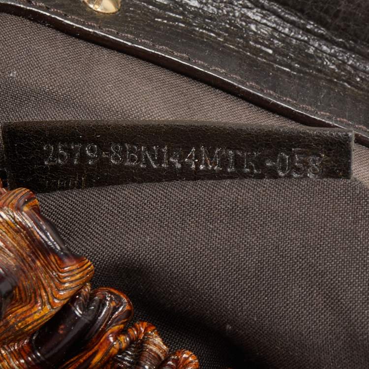 Pre Owned Fendi Brown Tortoise Embossed Leather Medium Magic Top Handle Bag