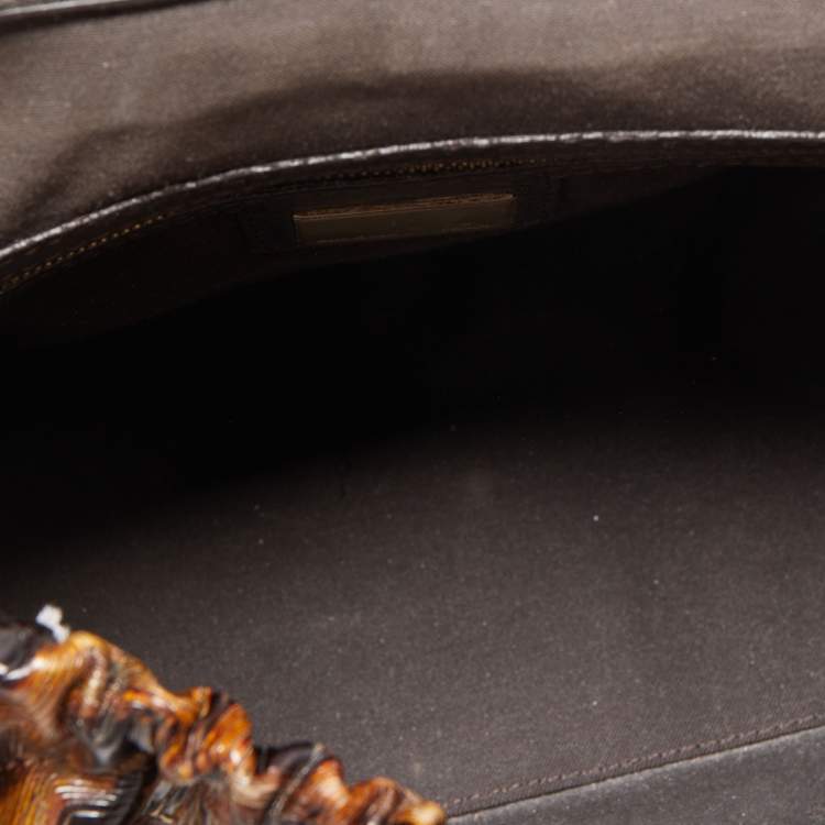 Pre Owned Fendi Brown Tortoise Embossed Leather Medium Magic Top Handle Bag