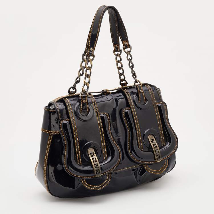 Pre Owned Fendi Black Patent Leather B Shoulder Bag