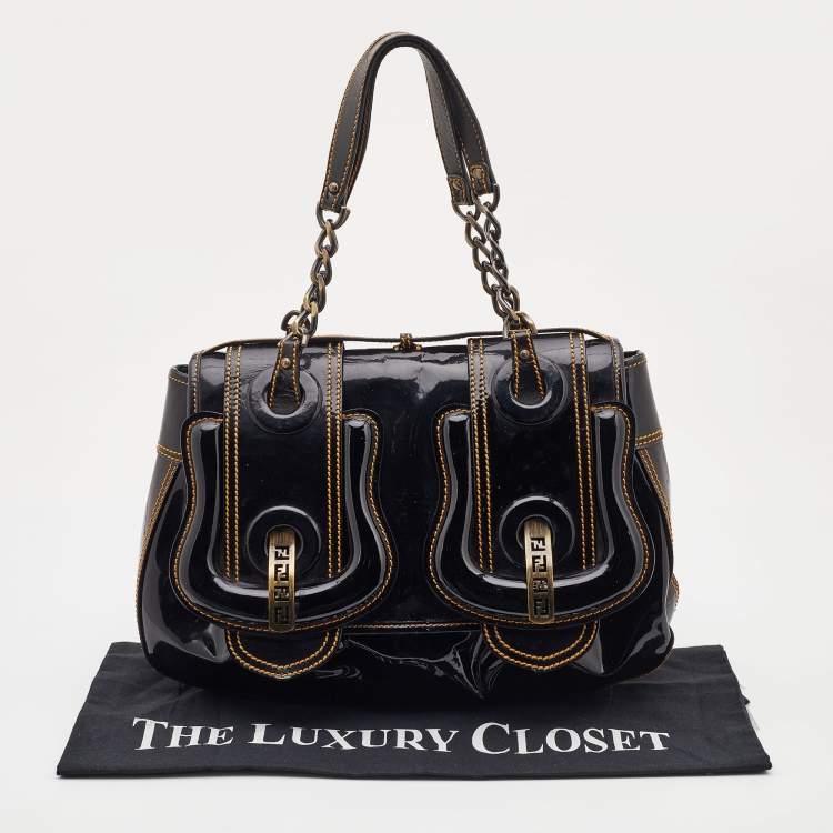 Pre Owned Fendi Black Patent Leather B Shoulder Bag
