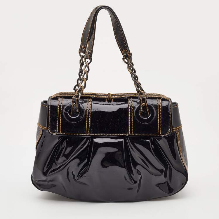 Pre Owned Fendi Black Patent Leather B Shoulder Bag