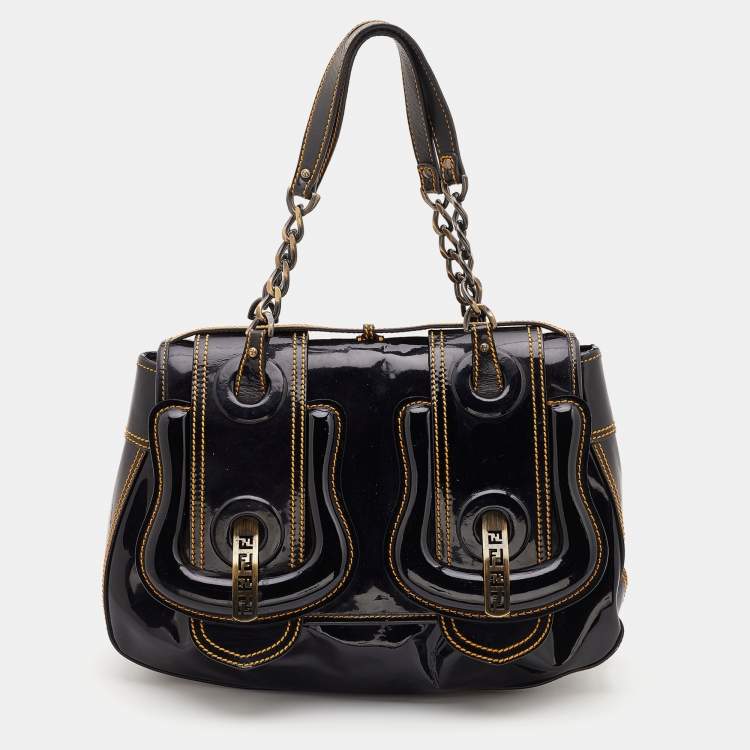 Pre Owned Fendi Black Patent Leather B Shoulder Bag