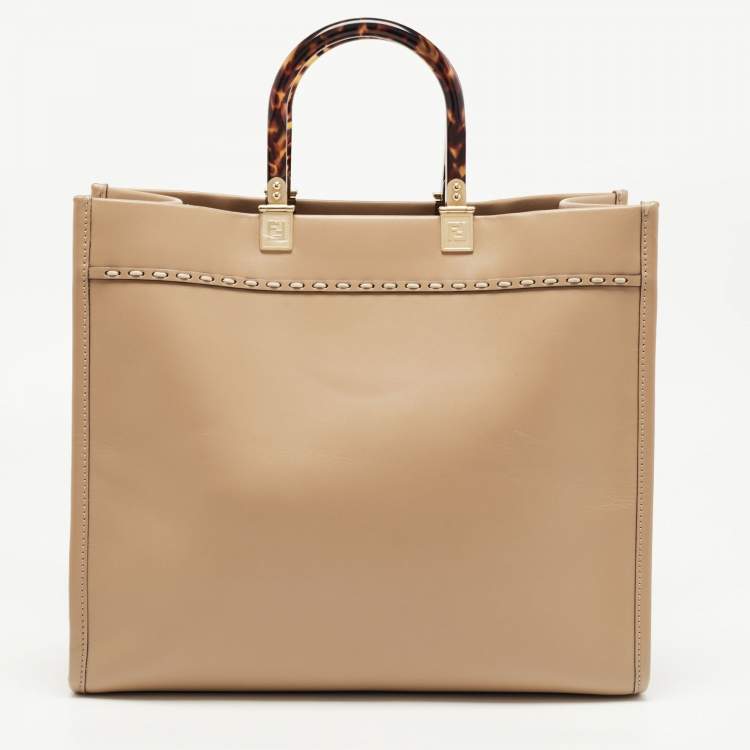 Pre Owned Fendi Beige Leather and Python Medium Sunshine Shopper Tote