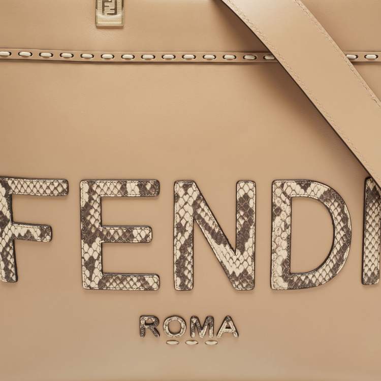 Pre Owned Fendi Beige Leather and Python Medium Sunshine Shopper Tote
