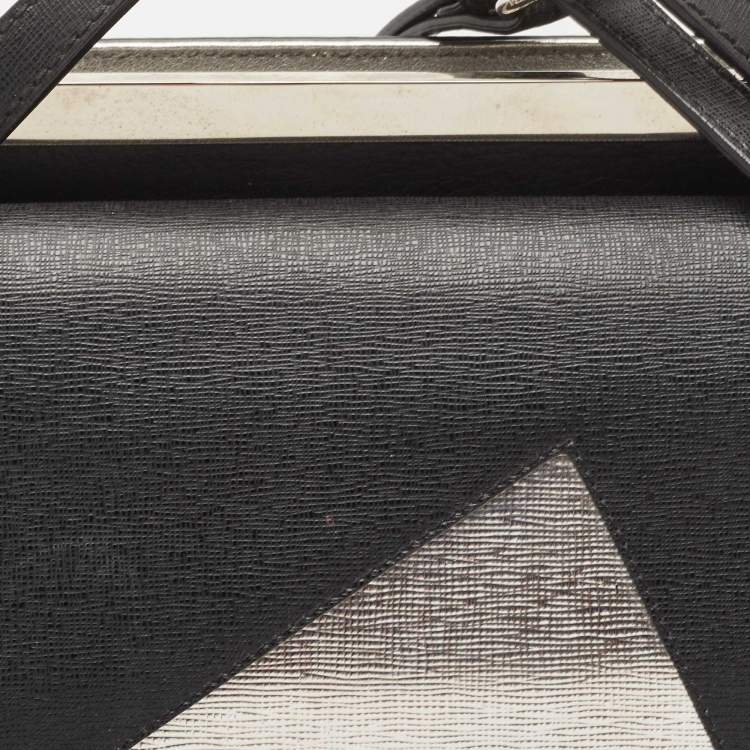 Pre Owned Fendi Black/Silver Textured Leather Small Demi Jour Top Handle Bag