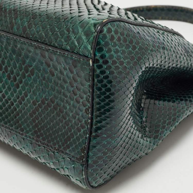 Pre Owned Fendi Green/Black Python Mini Peekaboo Top Handle Bag