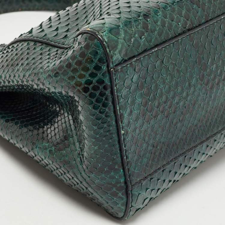 Pre Owned Fendi Green/Black Python Mini Peekaboo Top Handle Bag