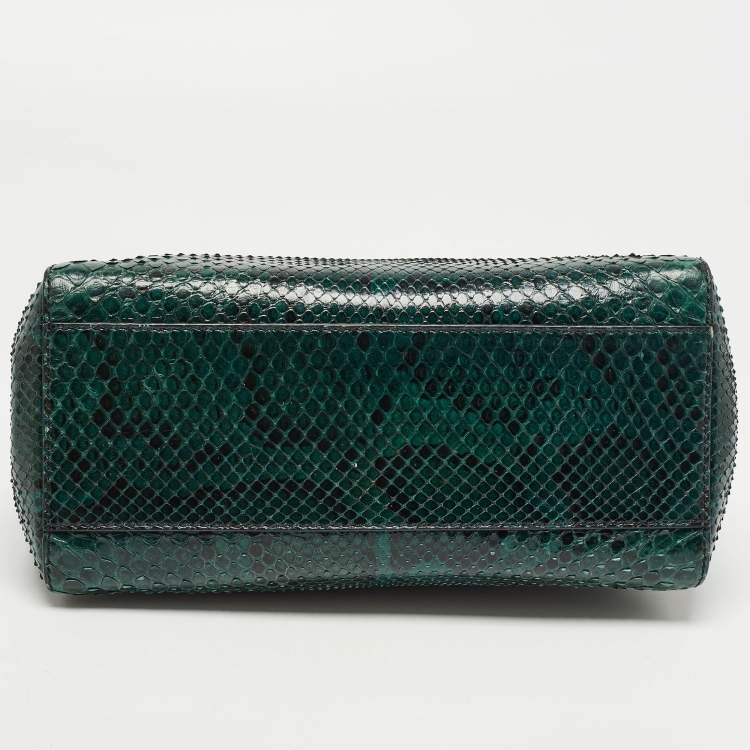 Pre Owned Fendi Green/Black Python Mini Peekaboo Top Handle Bag