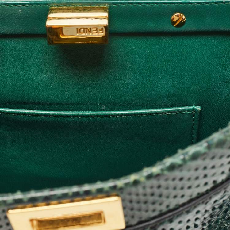 Pre Owned Fendi Green/Black Python Mini Peekaboo Top Handle Bag