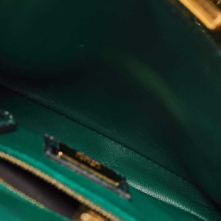 Pre Owned Fendi Green/Black Python Mini Peekaboo Top Handle Bag