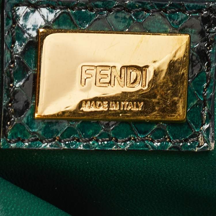 Pre Owned Fendi Green/Black Python Mini Peekaboo Top Handle Bag