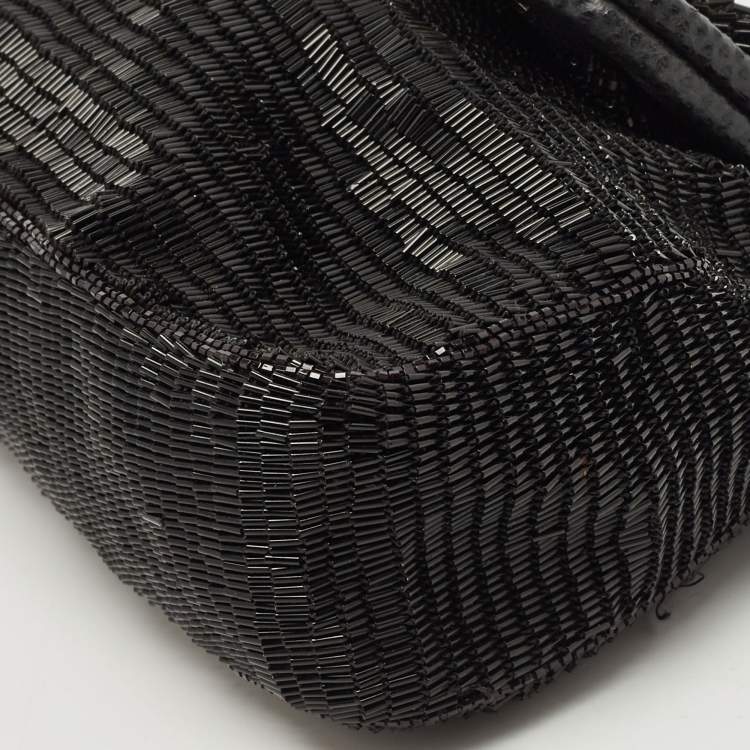Pre Owned Fendi Black Beaded and Lizard Borderline Clutch