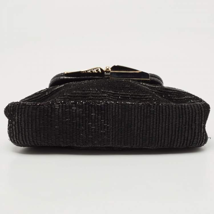 Pre Owned Fendi Black Beaded and Lizard Borderline Clutch