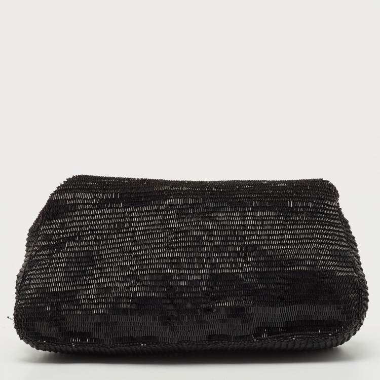 Pre Owned Fendi Black Beaded and Lizard Borderline Clutch