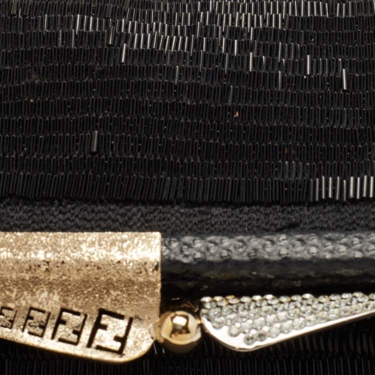 Pre Owned Fendi Black Beaded and Lizard Borderline Clutch